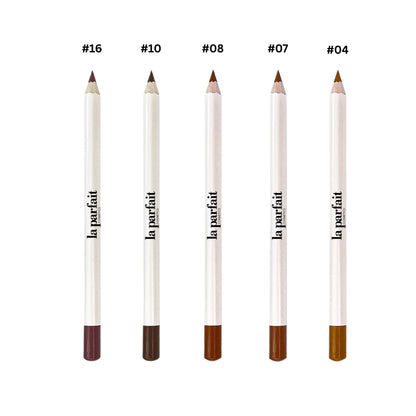 Five eyeliner pencils with different color tips and 'la parfait cosmetics' branding on a white background.