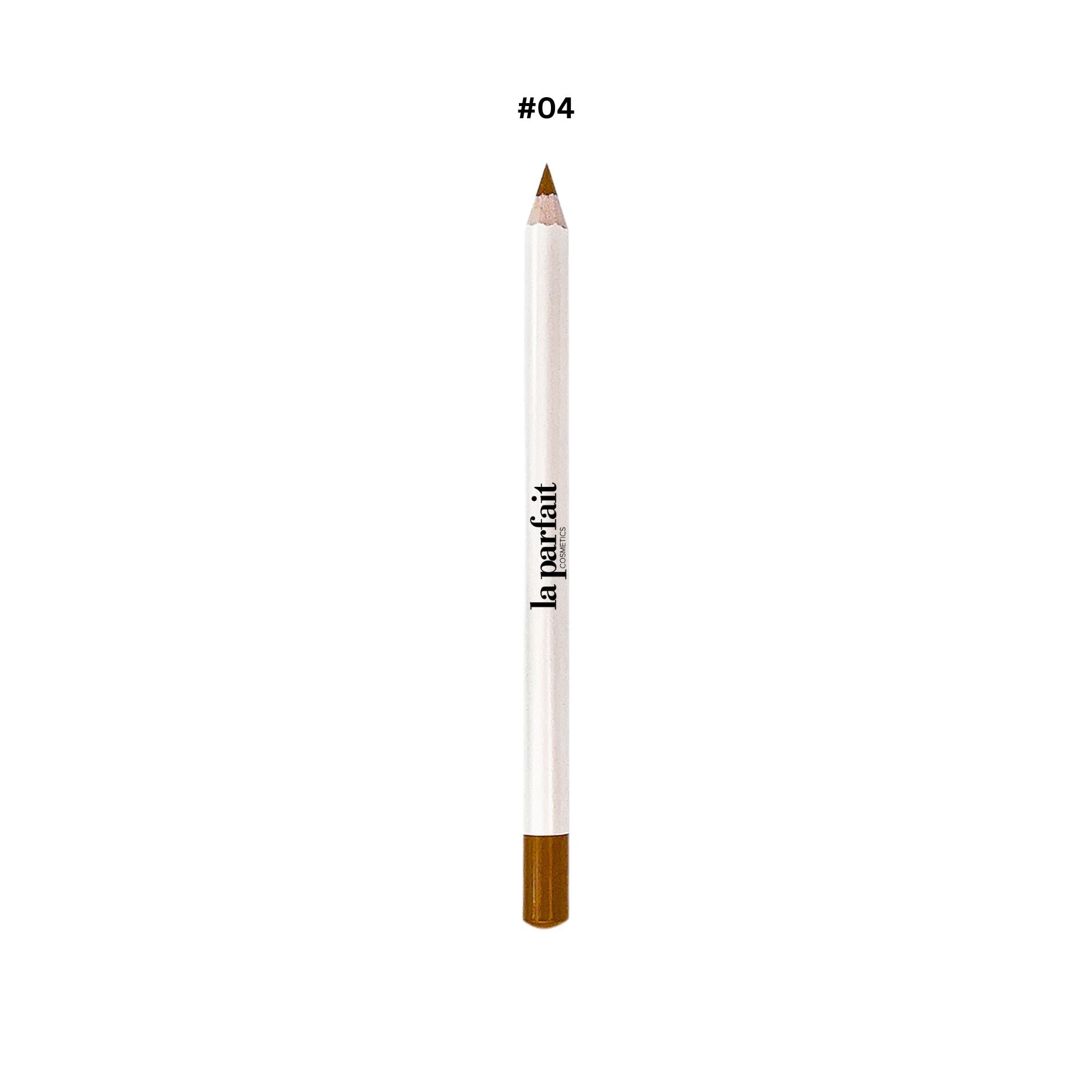 Makeup pencil with brown tip and white body on a white background